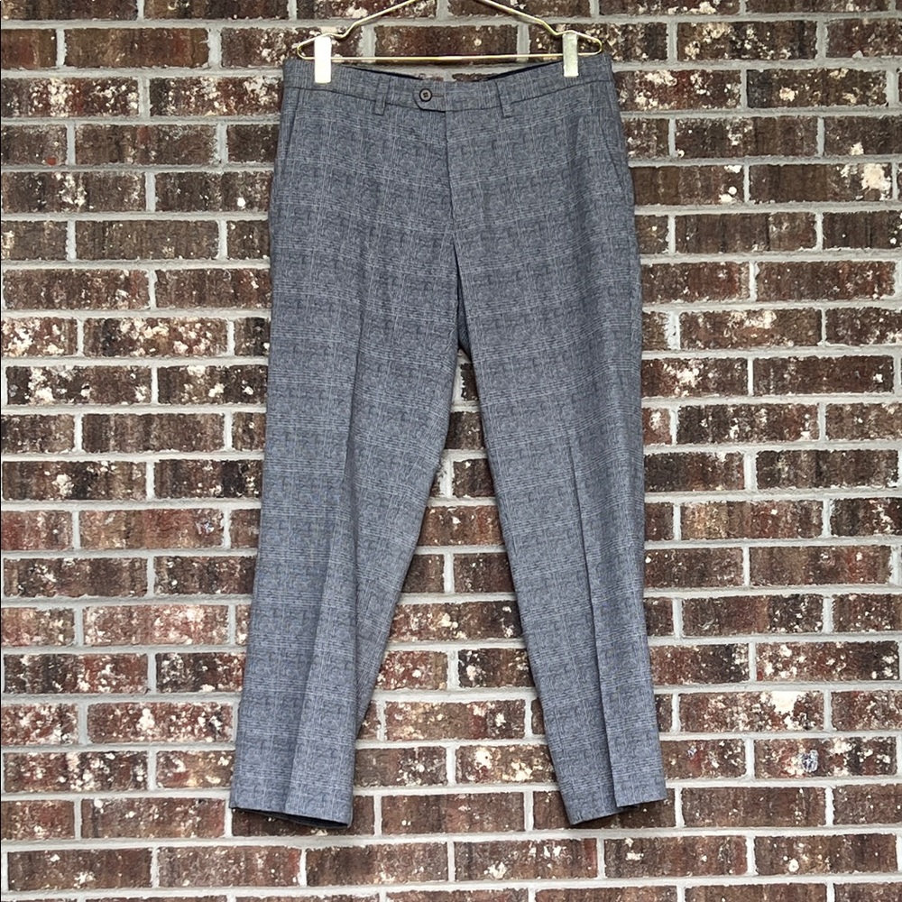 Tommy Bahama Men’s Silk Blend Flat Front Trousers Brown Grey Glen Plaid 34x34